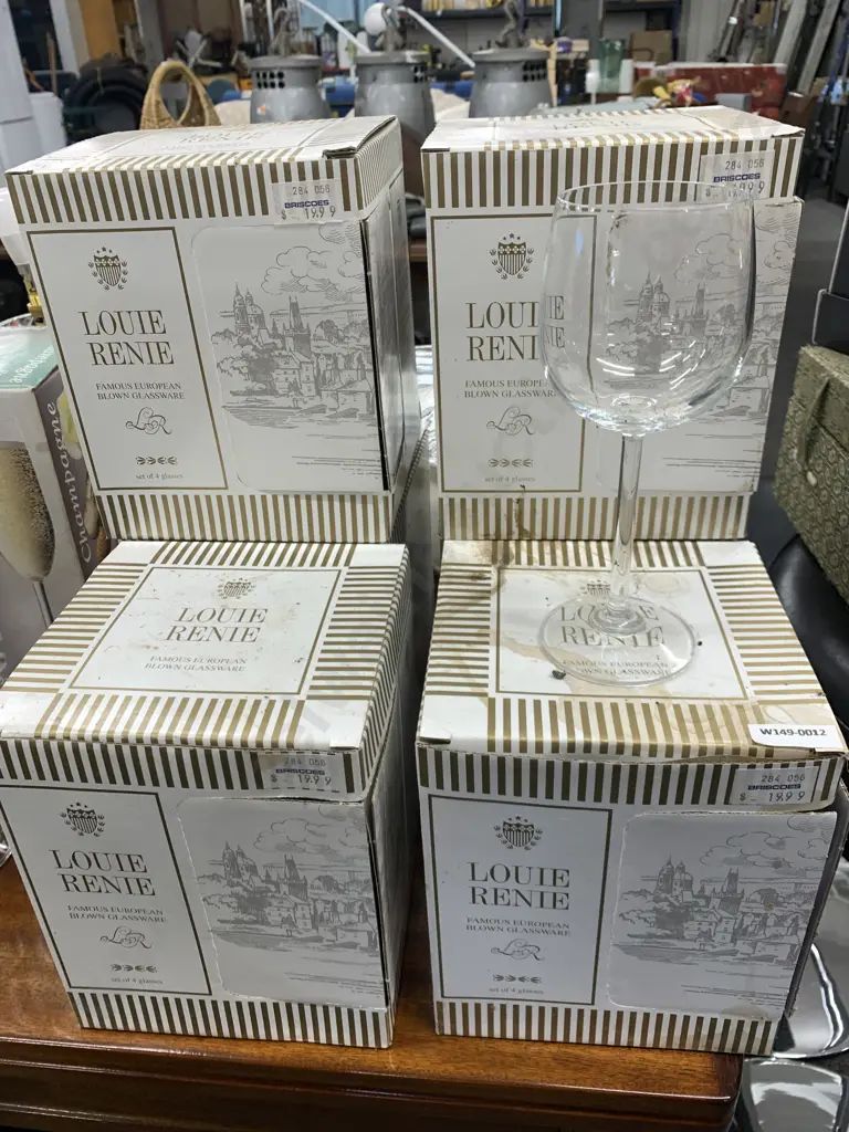 Lot of 24 Wine Glasses (6 Boxes of 4) Louie Rennie Famous European Blown Glassware Image 1++