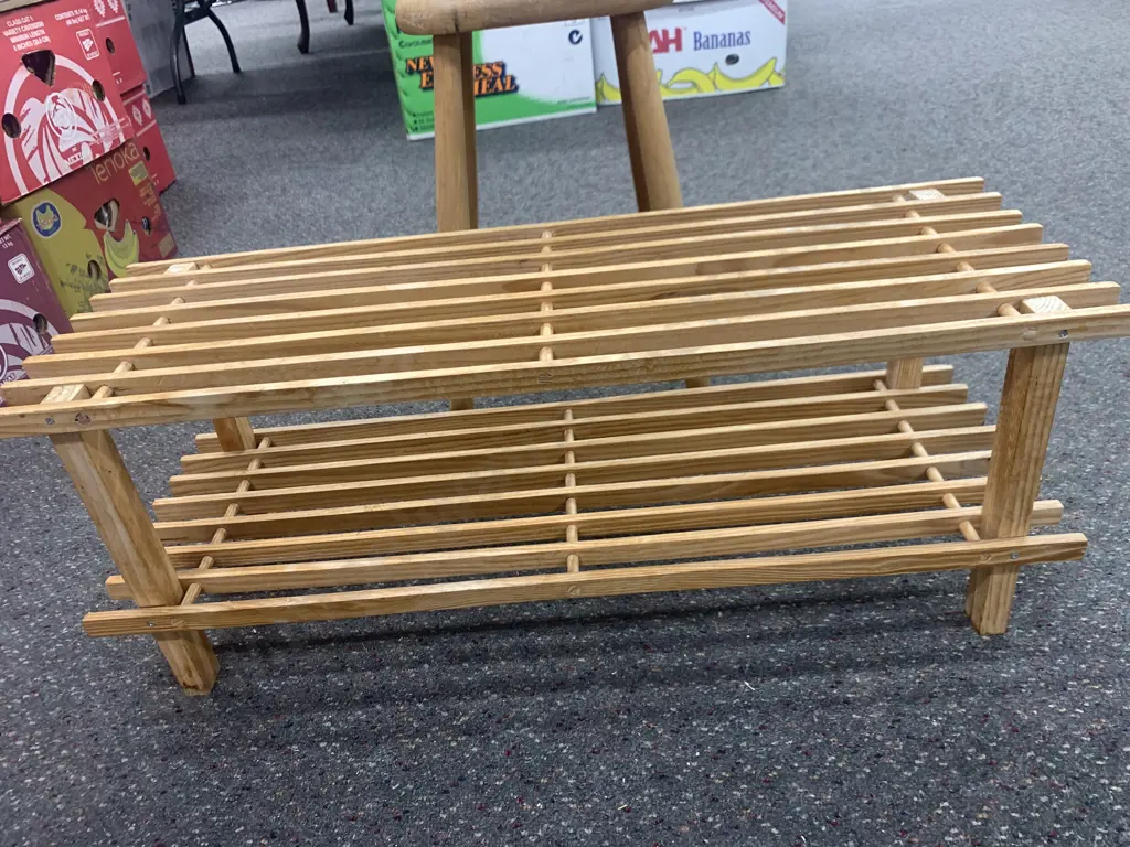 Vintage Wooden Stool & Shoe Rack Image 1++