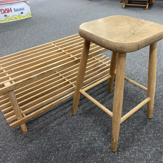 Vintage Wooden Stool & Shoe Rack