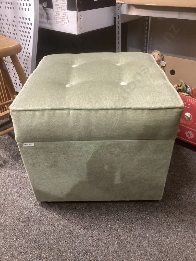 Vintage Green Draylon Ottoman With Hinged Lid, H42 W48 D48cm Image 1++