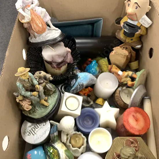Box lot Candles, Ornaments, Figurines, Etc