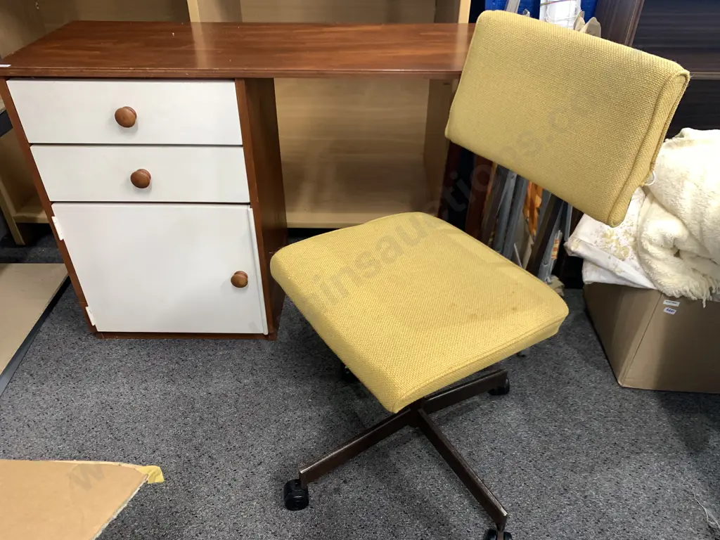 Vintage Students Desk, 2 Drawer, 1 Door, With Mustard Colour Adjustable Chair Image 1++