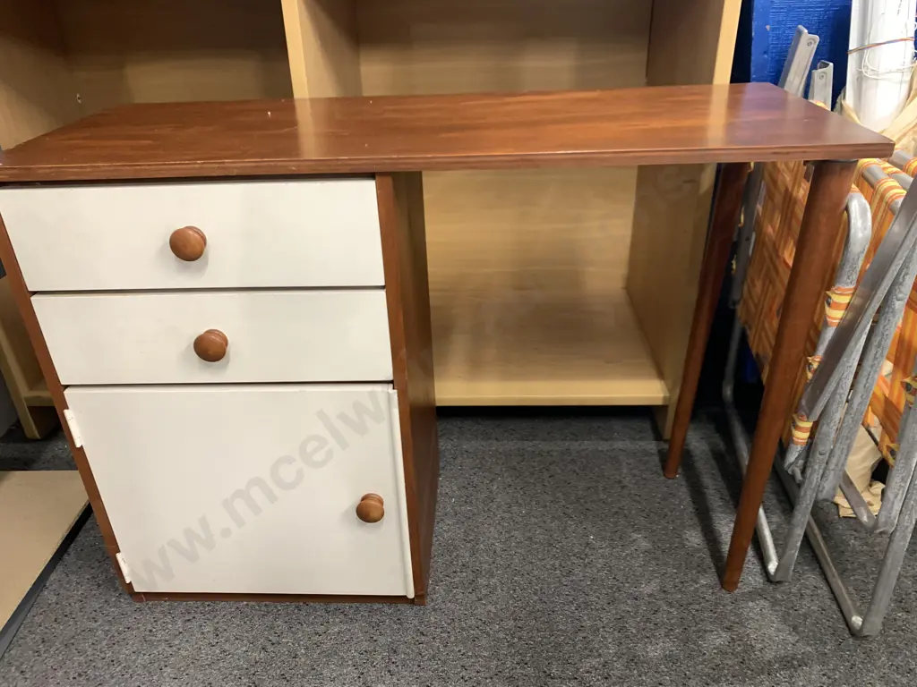 Vintage Students Desk, 2 Drawer, 1 Door, With Mustard Colour Adjustable Chair Image 1++
