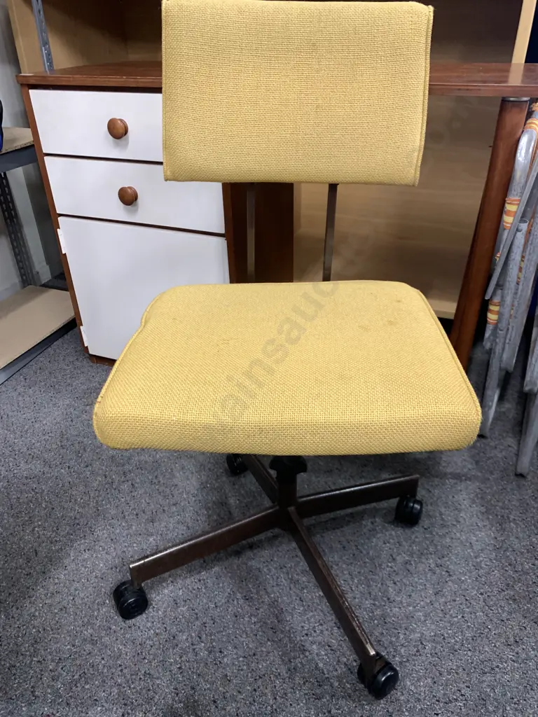 Vintage Students Desk, 2 Drawer, 1 Door, With Mustard Colour Adjustable Chair Image 1++