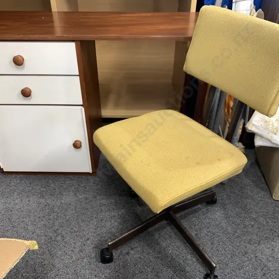 Vintage Students Desk, 2 Drawer, 1 Door, With Mustard Colour Adjustable Chair