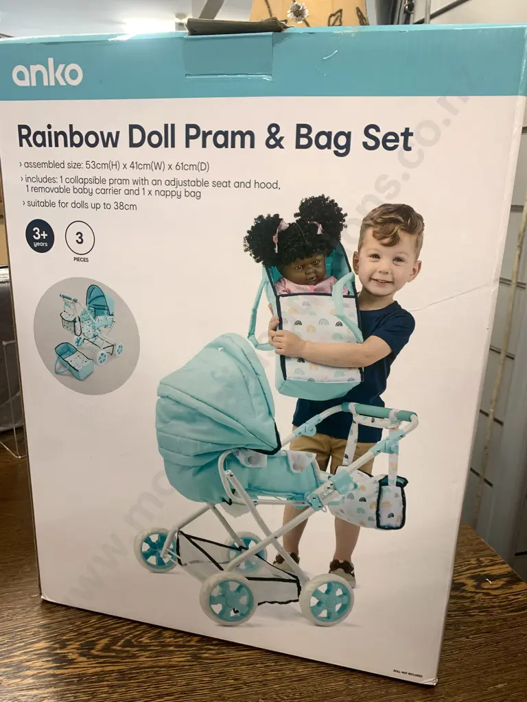 Anko Rainbow Doll Pram & Bag Set Image 1++