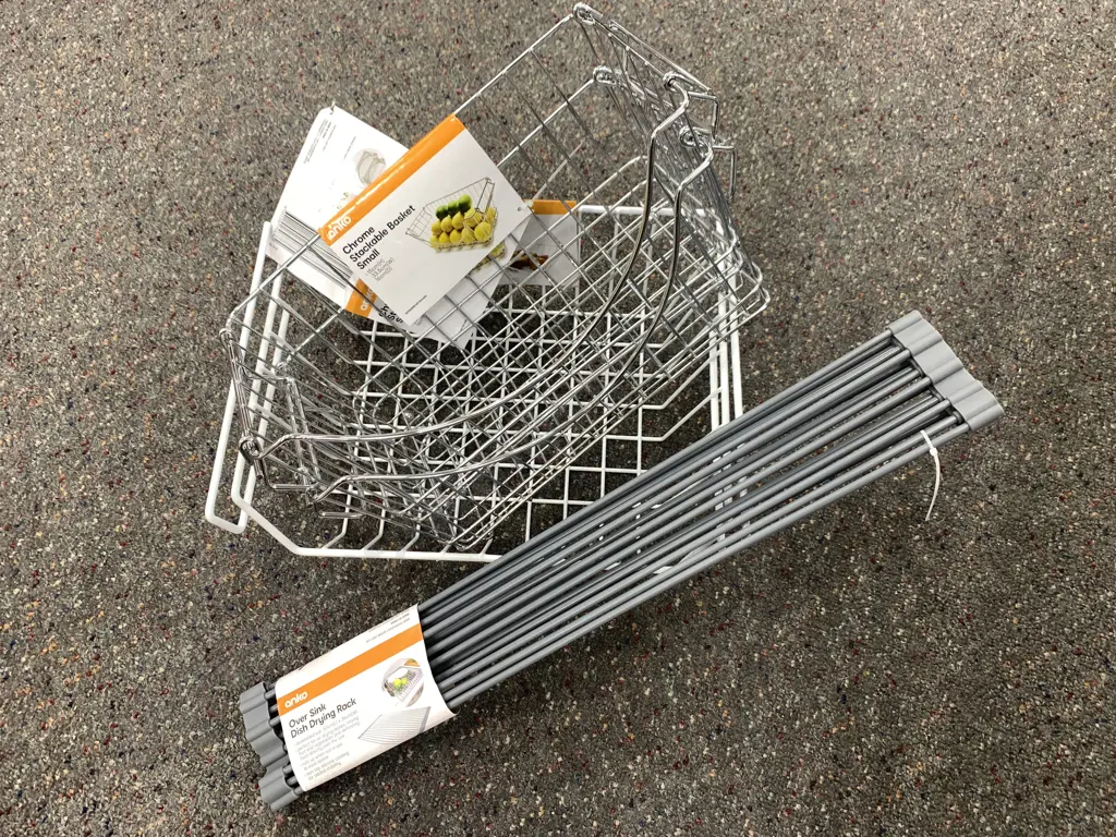 Anko Wire Under Shelf Basket, Chrome Stackable Baskets x2 & Over Sink Dish Drying Rack Image 1++