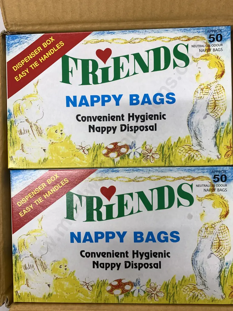 Box lot 12 x Boxes Of 50 'Friends' Nappy Bags Image 1++