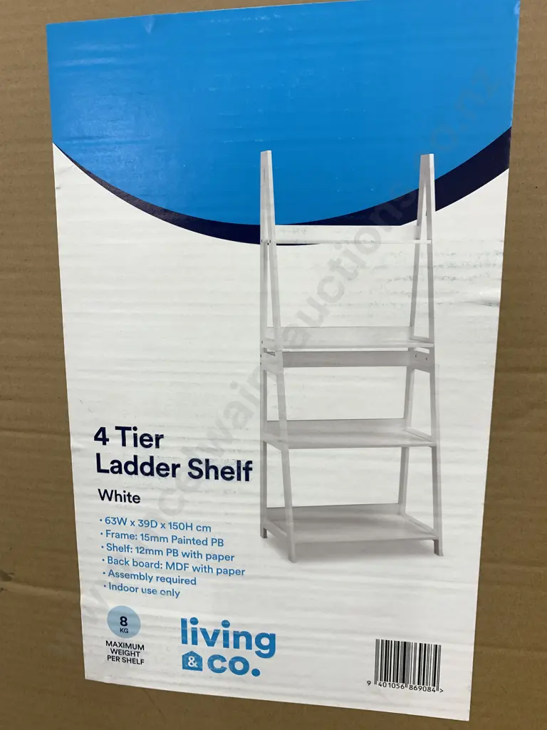 Living & Co 4 Tier White Ladder Shelf H150cm, W63cm D39cm. Image 1++