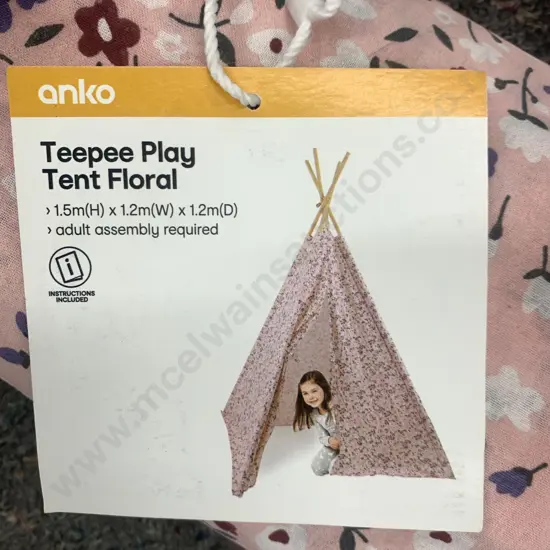 Anko Teepee Play Tent Floral Pink Tones