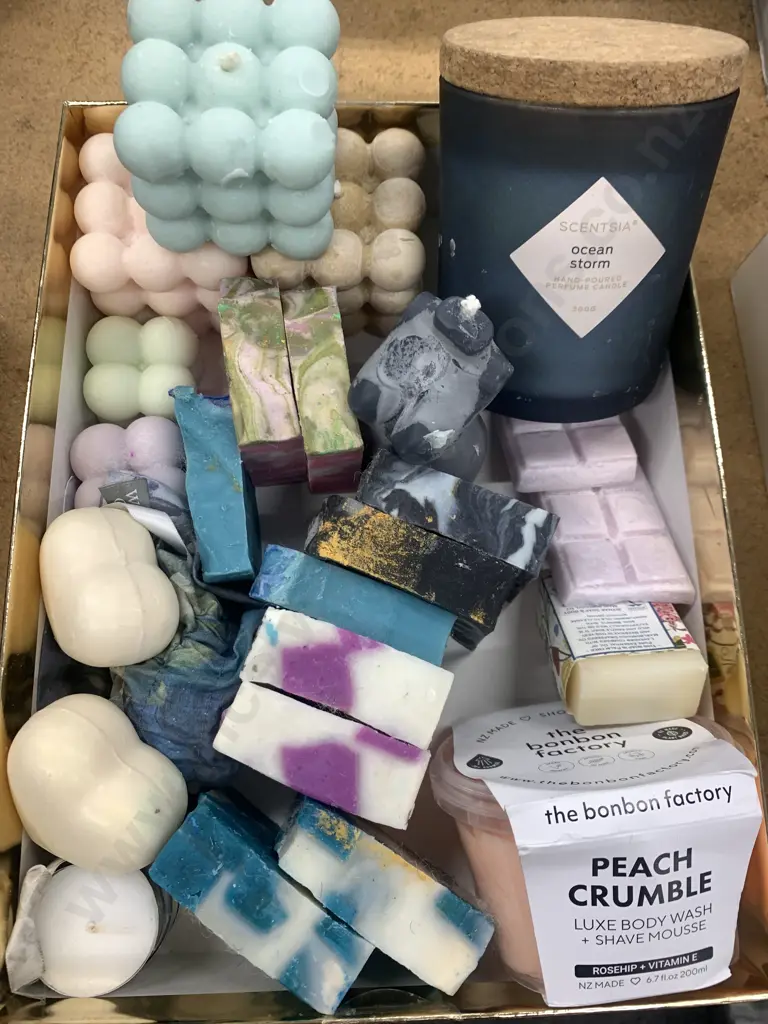 Assorted Bubblicious Scented Candles, Scentsia Candle, Assorted Soaps And Peach Crumble Body Wash Image 1++