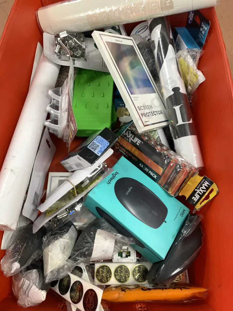 Assorted Stationary Items Including Mouse, Batteries, Screen Protectors, Door Wedges Etc  Image 1++