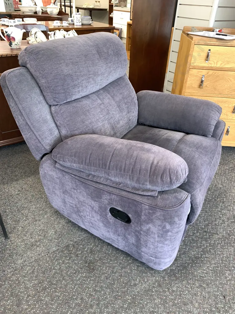 Grey Recliner, Zip Arms, Waterfall Effect Back, W100cm Image 1++