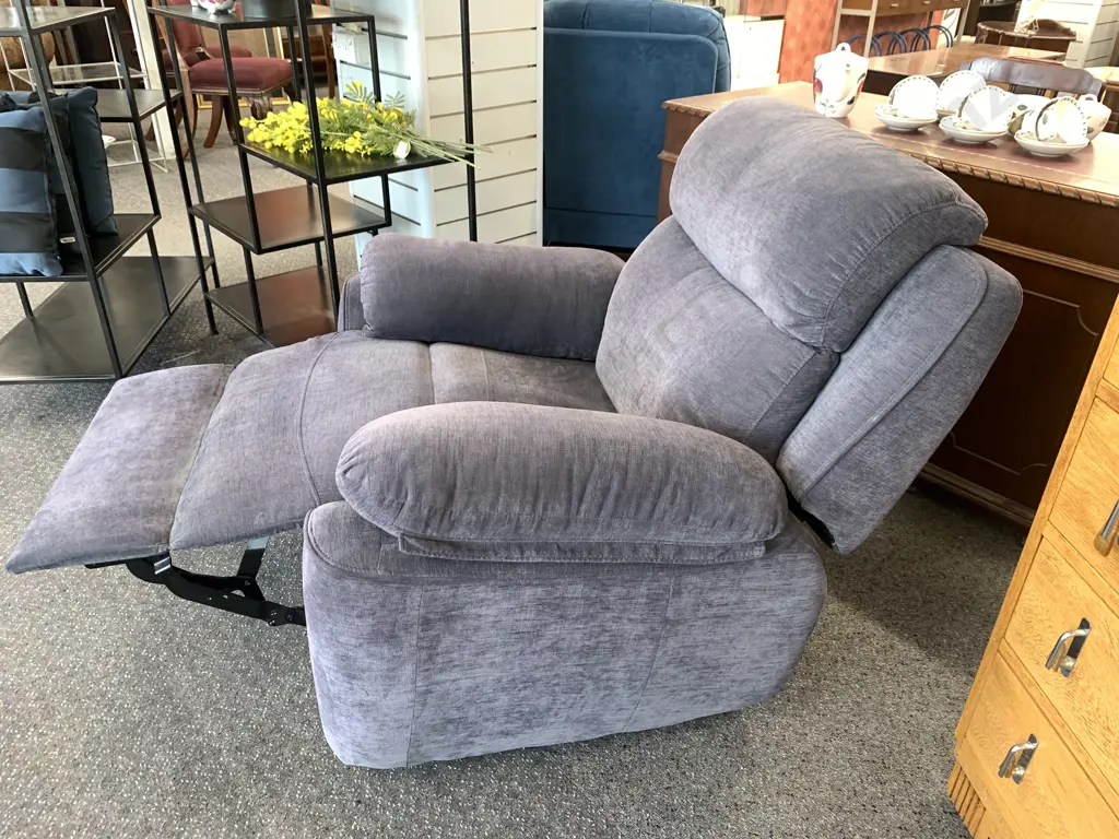 Grey Recliner, Zip Arms, Waterfall Effect Back, W100cm Image 1++