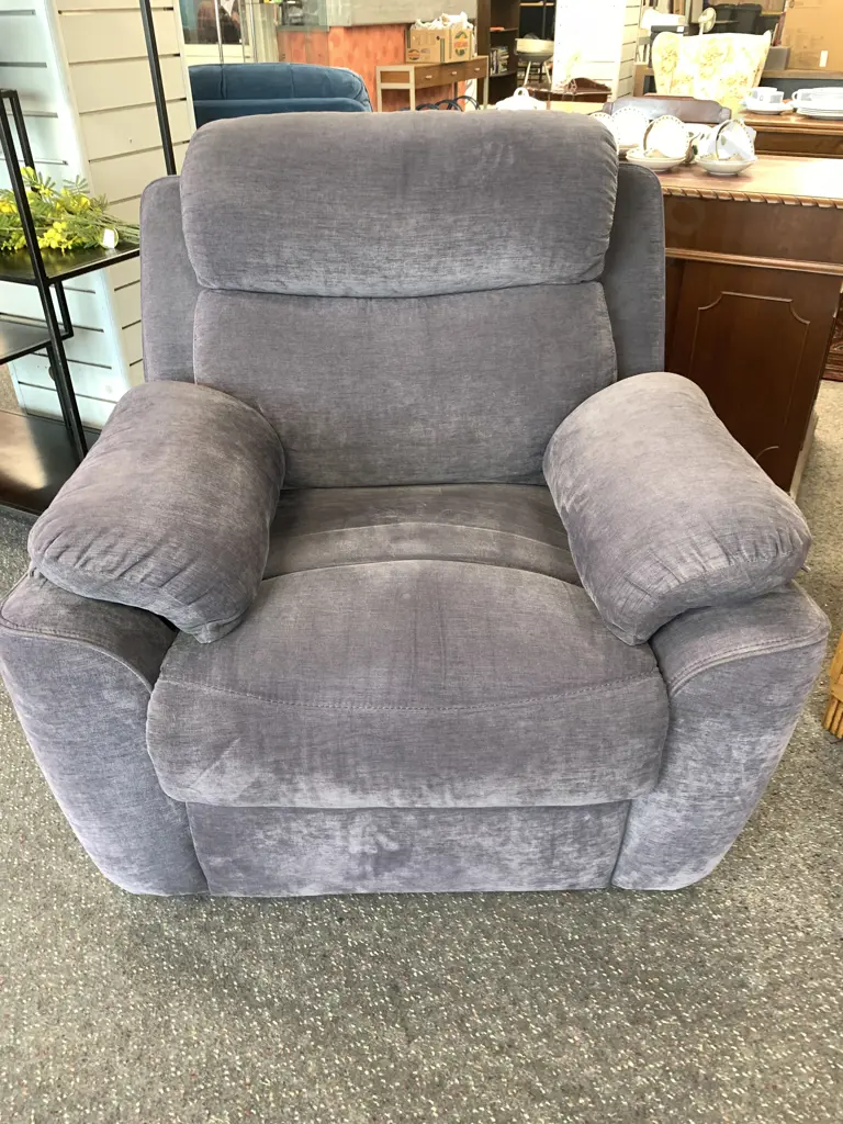 Grey Recliner, Zip Arms, Waterfall Effect Back, W100cm Image 1++
