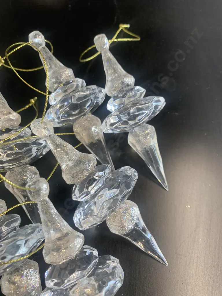 Stunning Clear Sparkled Christmas Decorations - 10 x Large, 6 x Medium Image 1++
