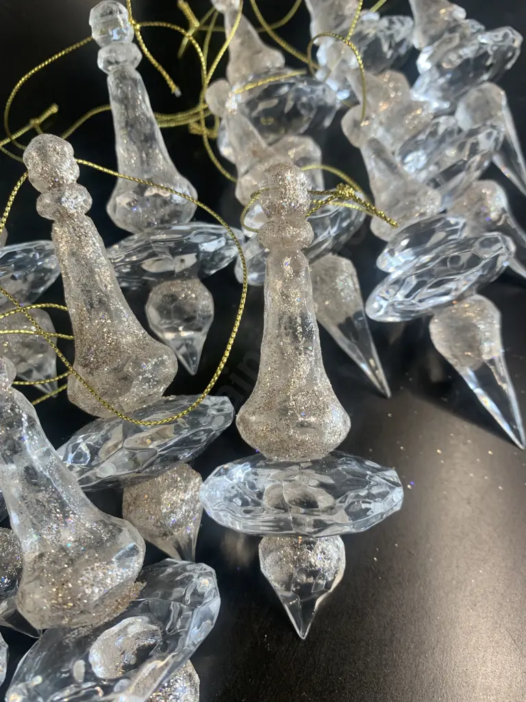 Stunning Clear Sparkled Christmas Decorations - 10 x Large, 6 x Medium Image 1++