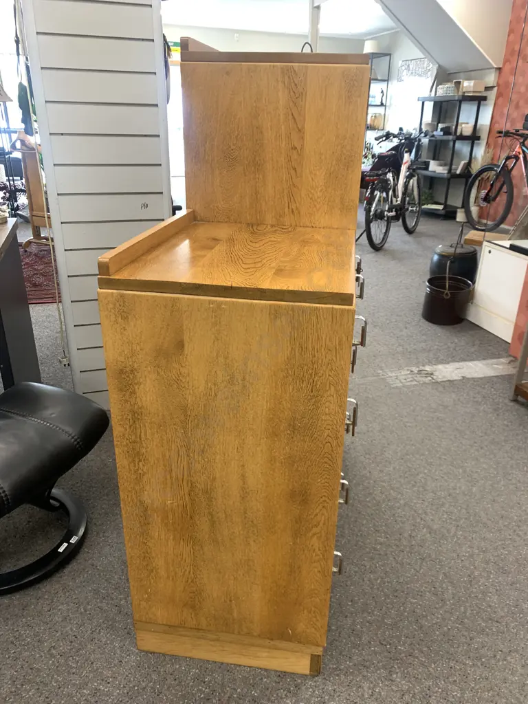Art Deco Oak Manrobe With Key, 4 Drawers, Clothes Rail, Original Handles, H134.5 W109 D44cm Image 1++