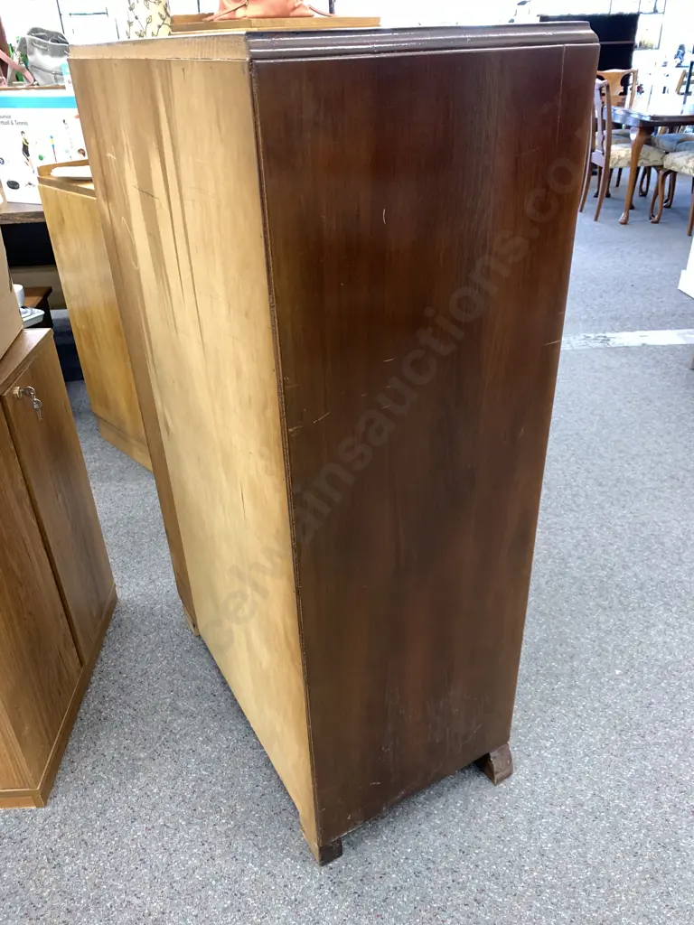 Art Deco Style Dark Stained Tallboy, 7 Drawer, H126 W76 D42cm Image 1++