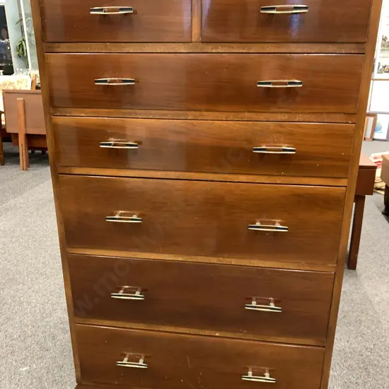Art Deco Style Dark Stained Tallboy, 7 Drawer, H126 W76 D42cm