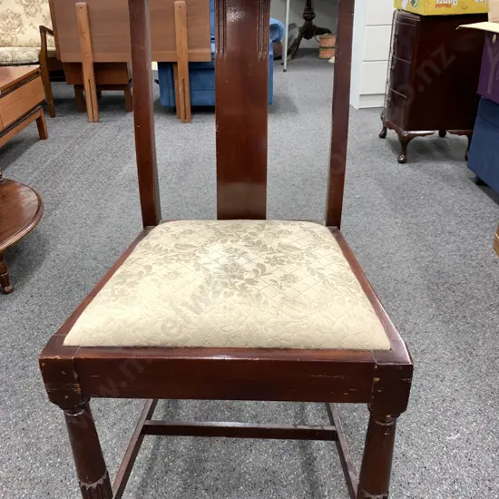 Art Deco Style Mahogany Stained Dining Chair, Cream Brocade Upholstered Seat