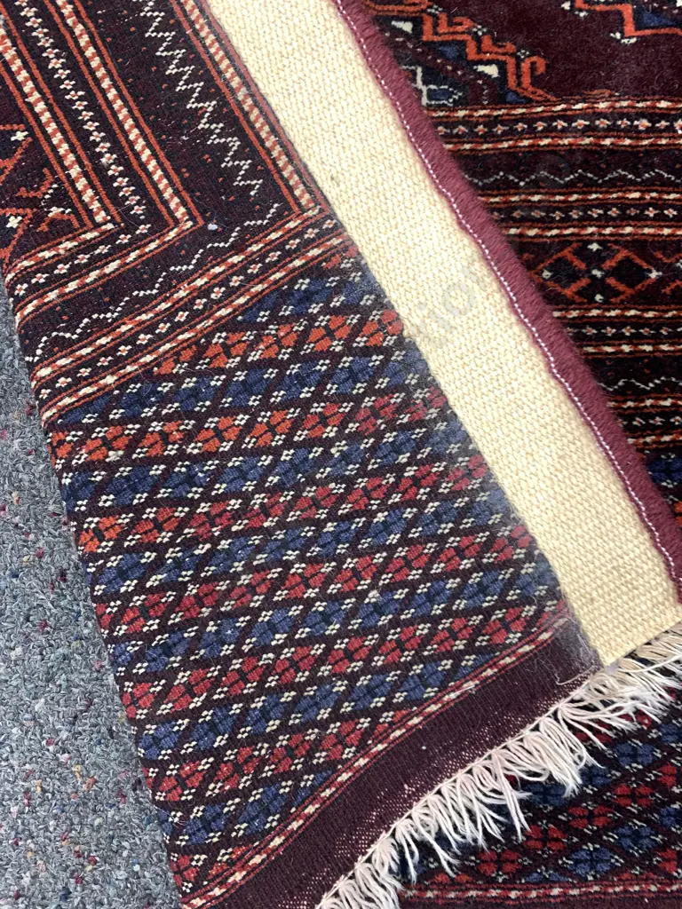 Large Tasselled Floor Rug, Wine & Deep Red Tones, 193 x 289cm (As Found Condition) Image 1++