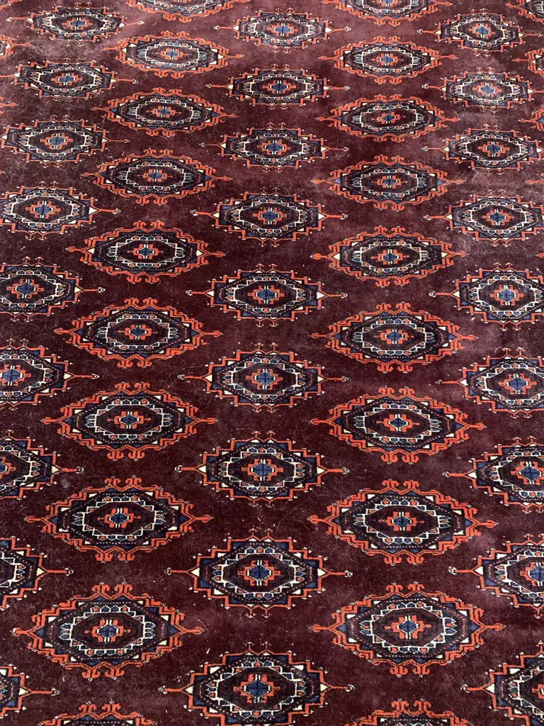 Large Tasselled Floor Rug, Wine & Deep Red Tones, 193 x 289cm (As Found Condition) Image 1++