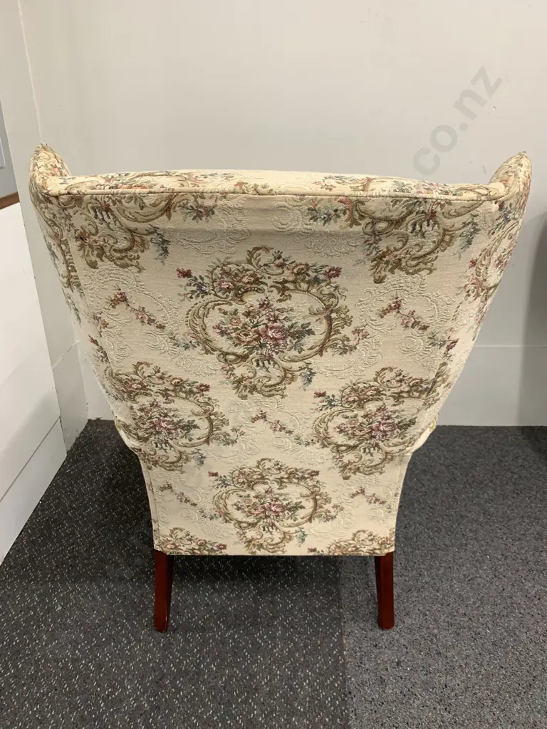 Vintage Queen Anne Wingback Chair, Tapestry Look Fabric, W67cm Image 1++