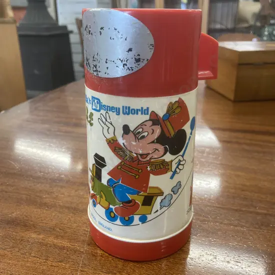 Vintage 1970s Walt Disney World Red Plastic Thermos Aladdin England