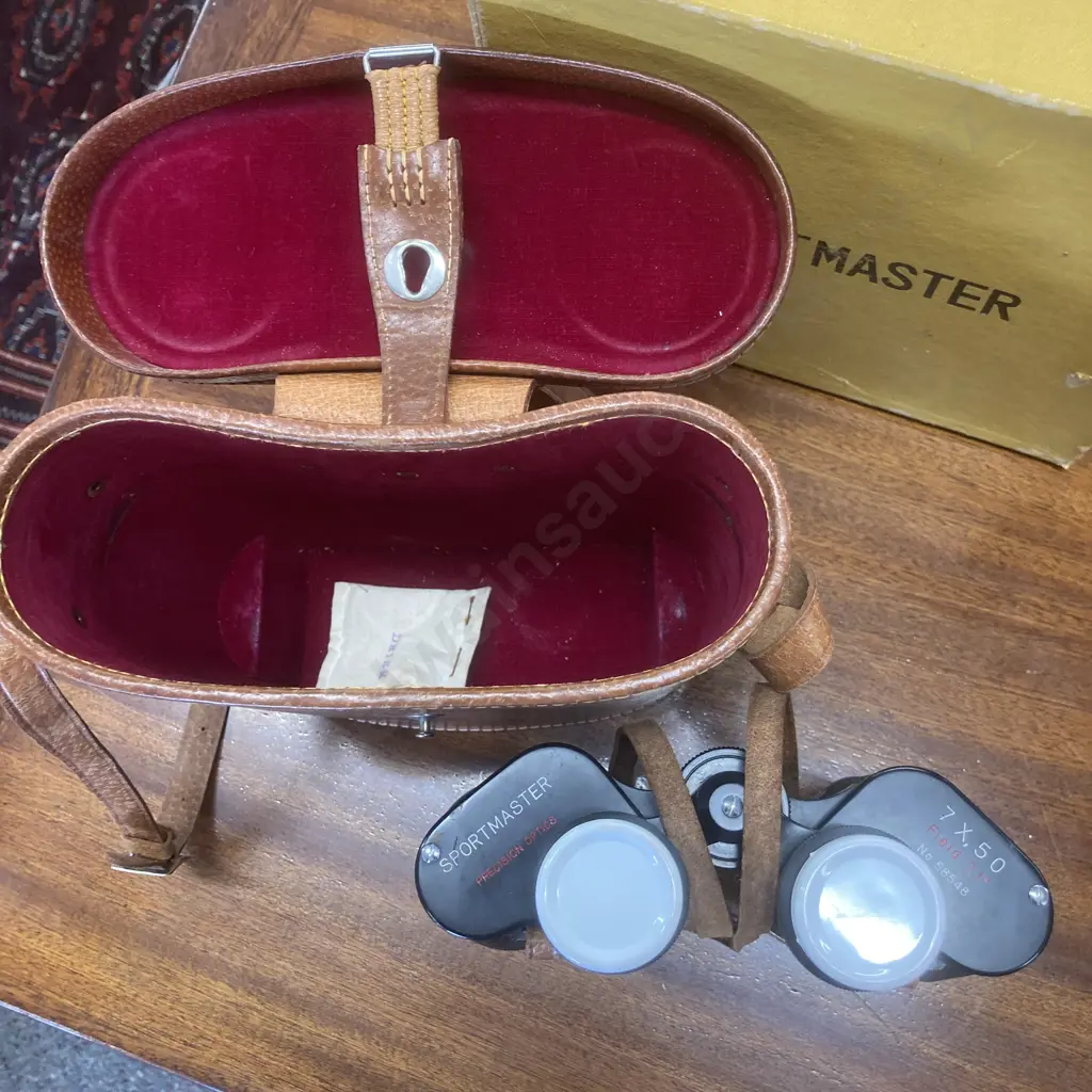 Vintage Sportmaster 7X50 Binoculars Field 7.1° Precision Optics, Leather Case & Original Box Image 1++