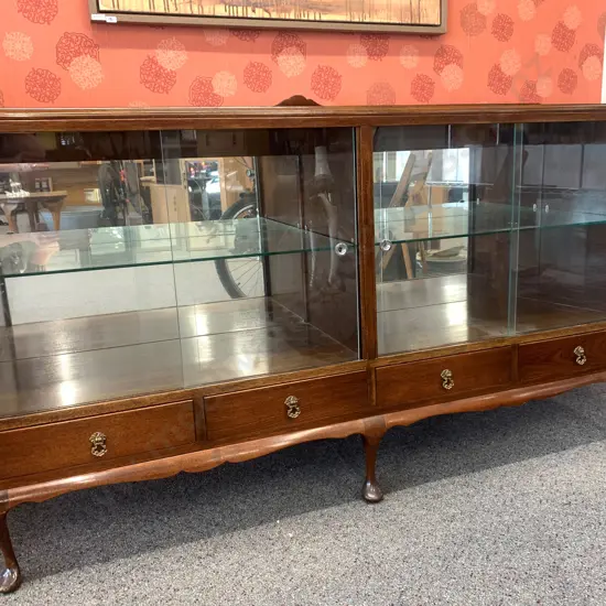 Queen Anne Style China Display Cabinet, 4 Glass Sliding Doors & Drawers, Mirror Backed, Glass Shelves, H100 W170 D45cm