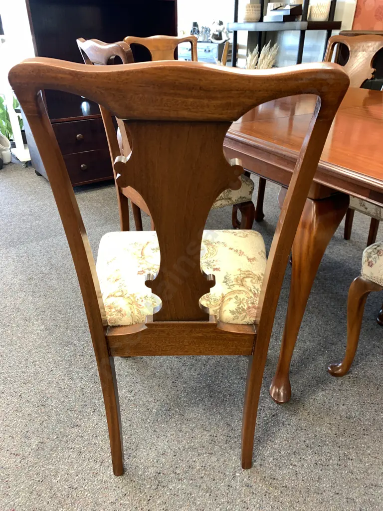 Queen Anne Style Rectangular Dining Table & Six Chairs, Tapestry & Braided Seats, With Extension Image 1++