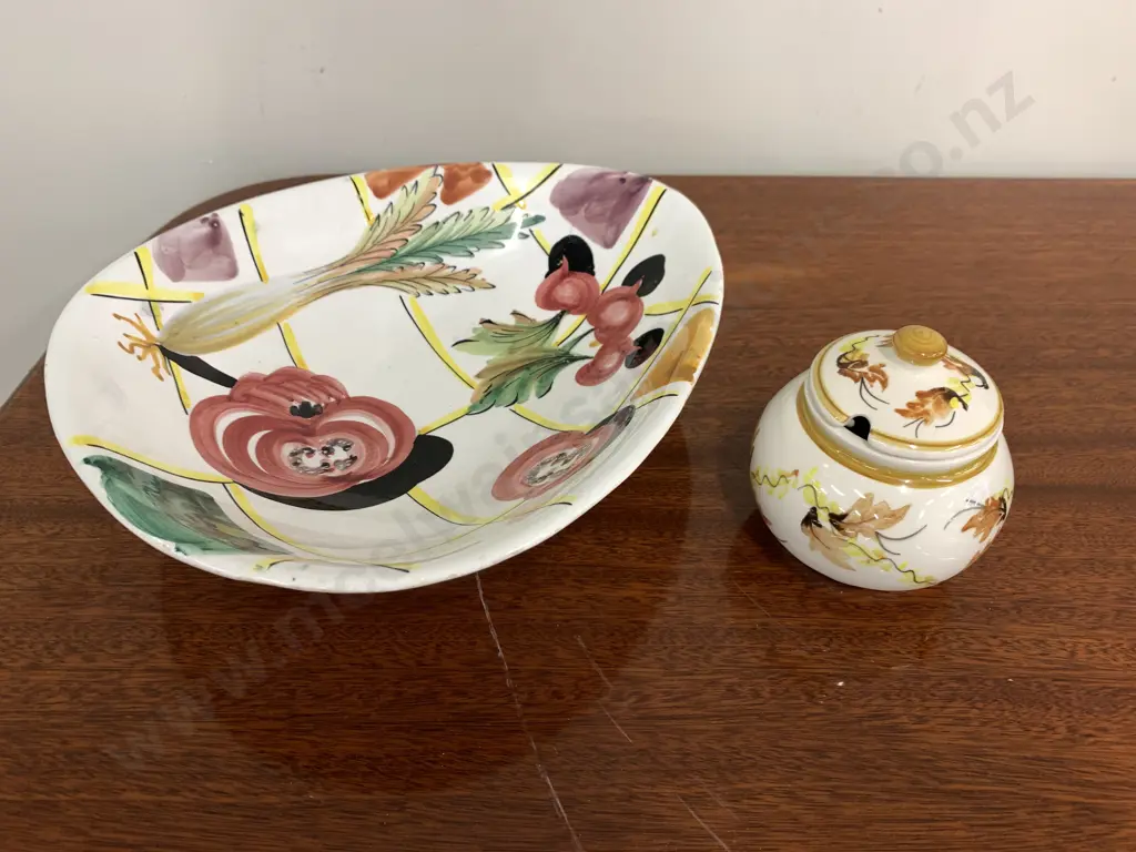 English Toni Raymond Pottery Lidded Sugar / Honey Canister, With An Italian Platter Image 1++