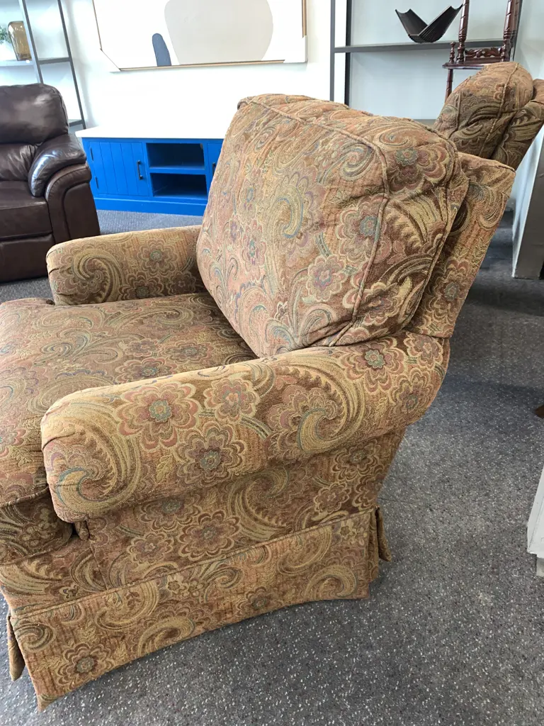 Stunning Paisley Upholstered Armchair, Rolled Arms, Earthy Tones, H95 W95 D100cm Image 1++