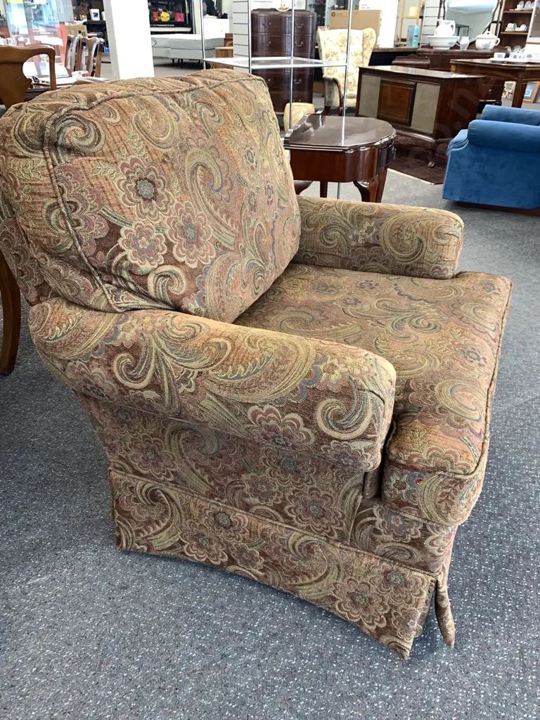 Stunning Paisley Upholstered Armchair, Rolled Arms, Earthy Tones, H95 W95 D100cm Image 1++
