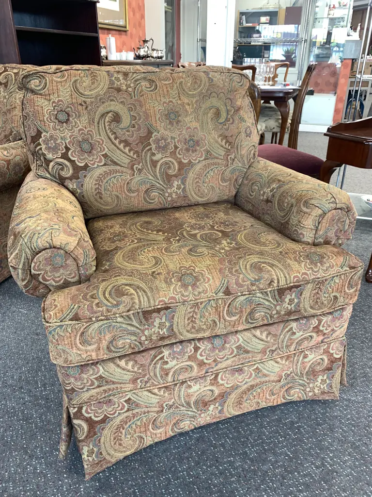 Stunning Paisley Upholstered Armchair, Rolled Arms, Earthy Tones, H95 W95 D100cm Image 1++