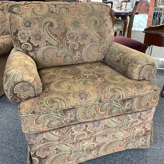 Stunning Paisley Upholstered Armchair, Rolled Arms, Earthy Tones, H95 W95 D100cm
