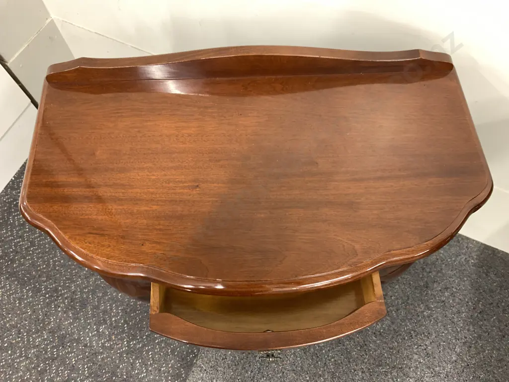 Queen Anne Style Mahogany 1/2 Round Table, Single Drawer, H72.5 W72cm D38cm Image 1++