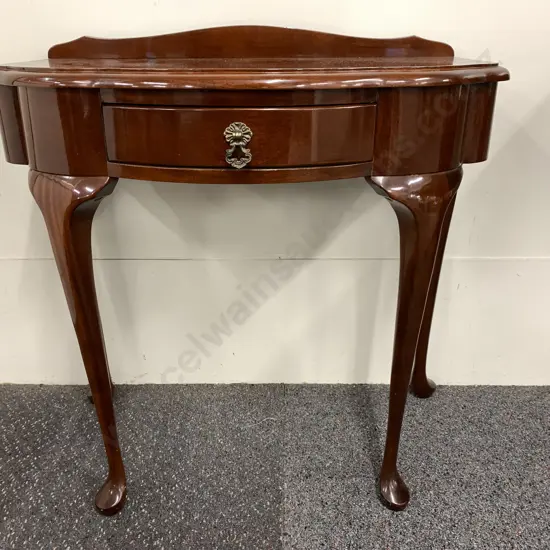 Queen Anne Style Mahogany 1/2 Round Table, Single Drawer, H72.5 W72cm D38cm