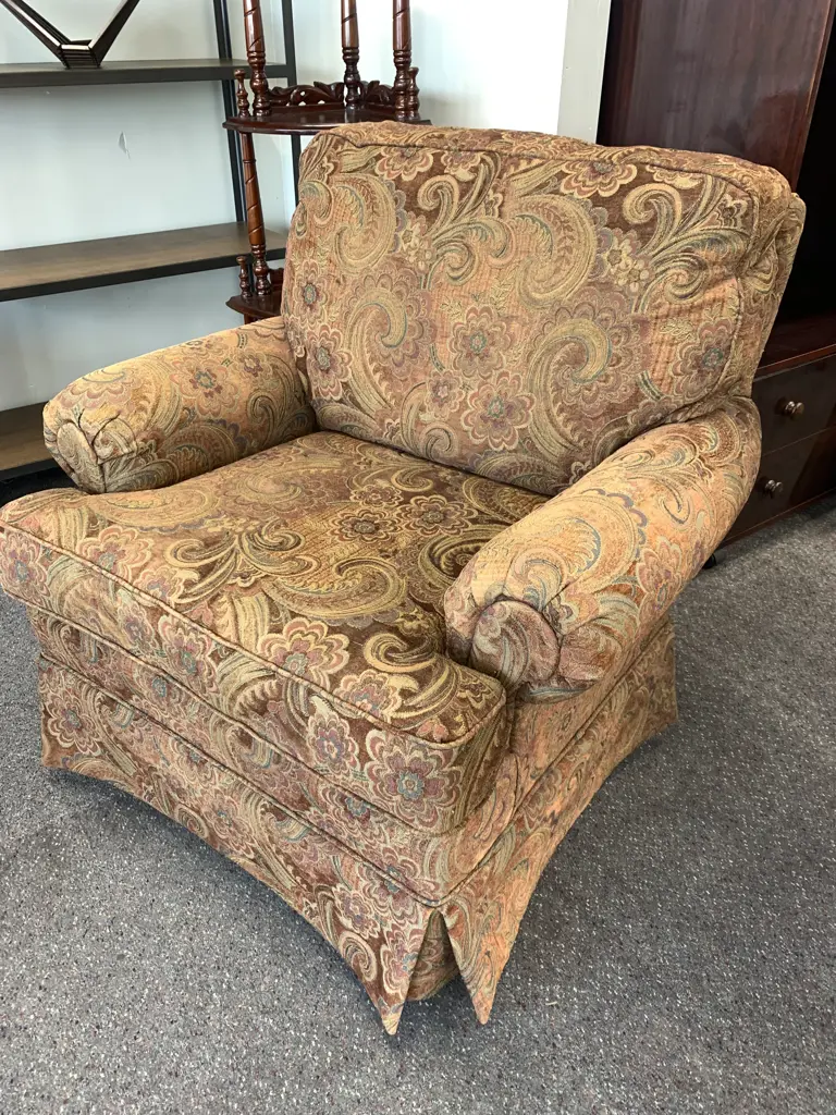 Stunning Paisley Upholstered Armchair, Rolled Arms, Earthy Tones, H95 W95 D100cm Image 1++