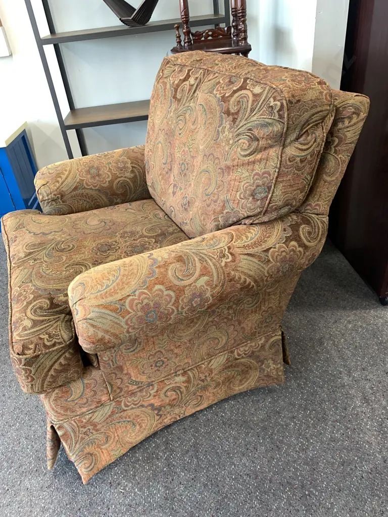 Stunning Paisley Upholstered Armchair, Rolled Arms, Earthy Tones, H95 W95 D100cm Image 1++