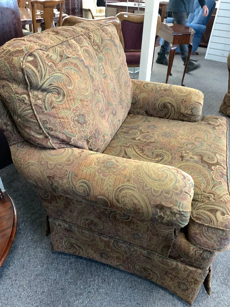 Stunning Paisley Upholstered Armchair, Rolled Arms, Earthy Tones, H95 W95 D100cm Image 1++