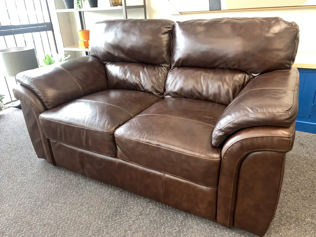 Modern Dark Brown Leather Look 2 Seater Sofa, Curved Arms, H90 W160 D90cm Image 1++