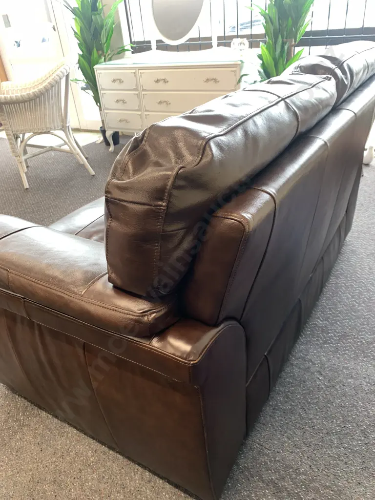 Modern Dark Brown Leather Look 2 Seater Sofa, Curved Arms, H90 W160 D90cm Image 1++