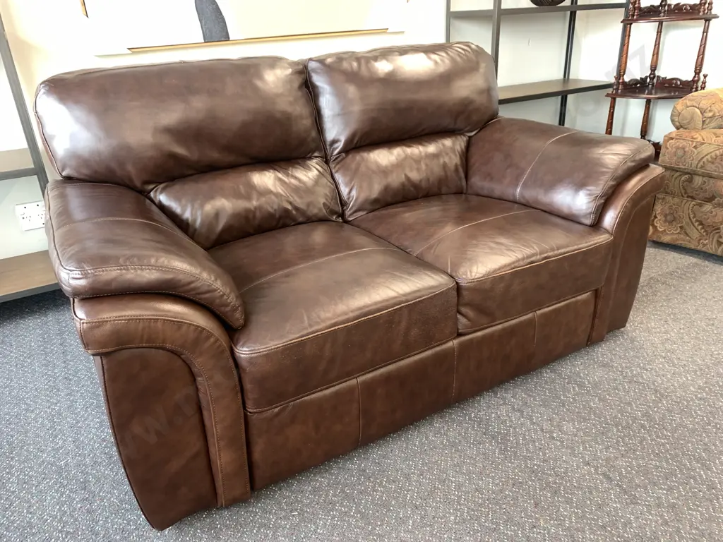 Modern Dark Brown Leather Look 2 Seater Sofa, Curved Arms, H90 W160 D90cm Image 1++