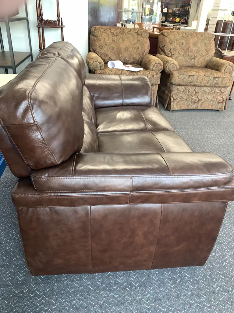 Modern Dark Brown Leather Look 2 Seater Sofa, Curved Arms, H90 W160 D90cm Image 1++