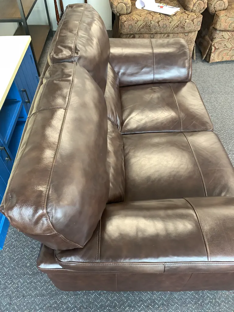 Modern Dark Brown Leather Look 2 Seater Sofa, Curved Arms, H90 W160 D90cm Image 1++