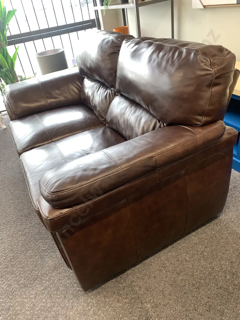Modern Dark Brown Leather Look 2 Seater Sofa, Curved Arms, H90 W160 D90cm Image 1++