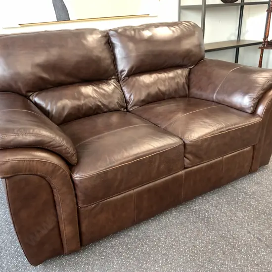 Modern Dark Brown Leather Look 2 Seater Sofa, Curved Arms, H90 W160 D90cm