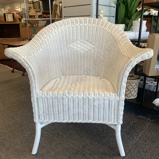 Vintage White Wicker Armed Chair, W80cm